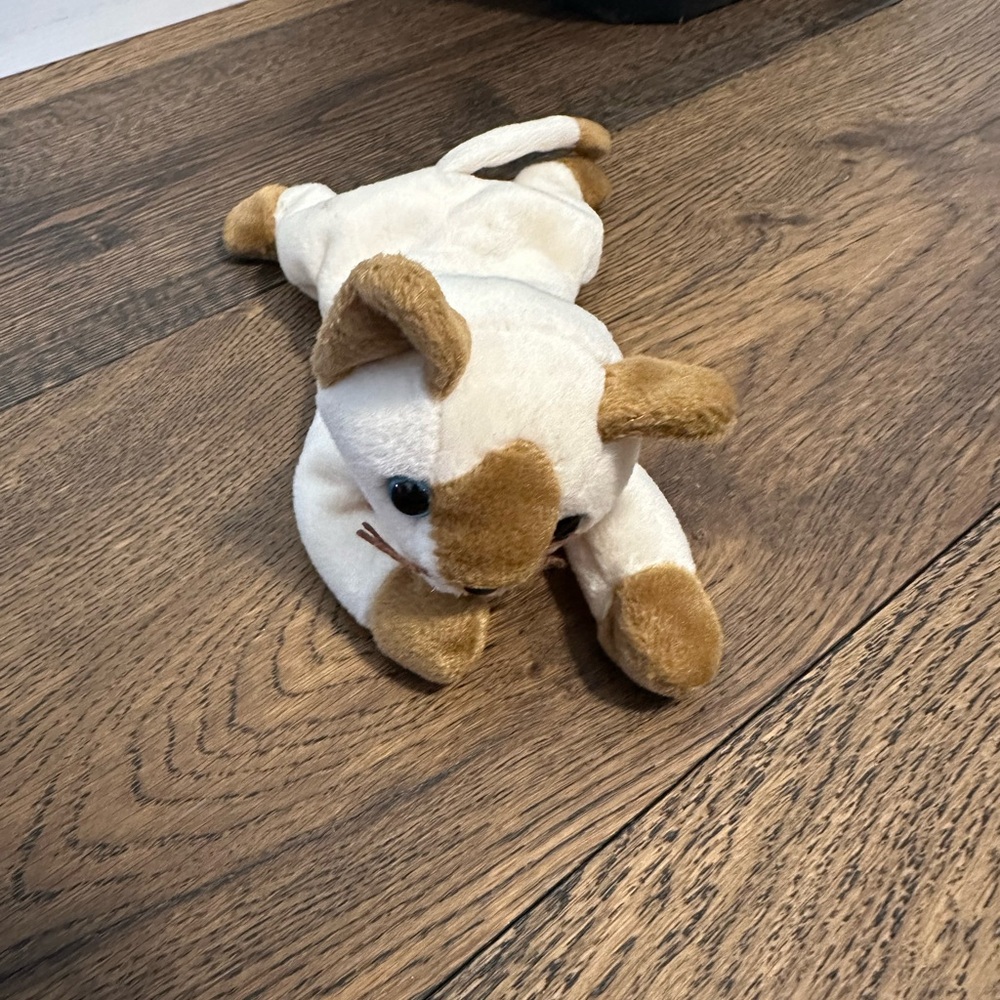 Ty Plush Cat Beanie Baby - Cream and Brown